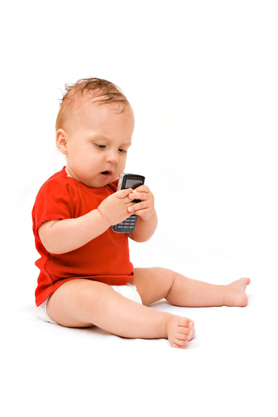 Picture of baby in diaper with cell phon - Фото, зображення
