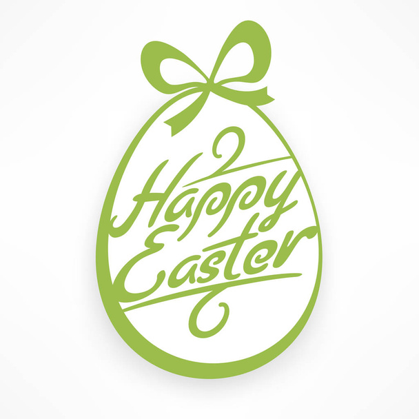 White Easter egg with green lettering bow - Vettoriali, immagini