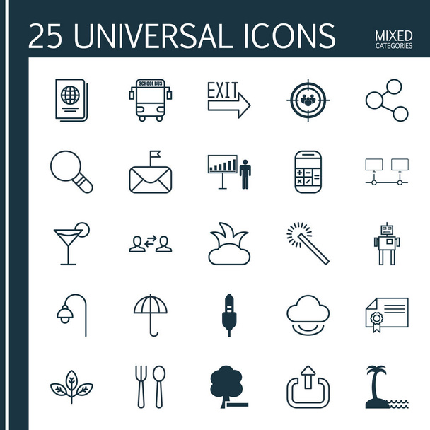 Set Of 25 Universal Editable Icons. Can Be Used For Web, Mobile And App Design. Includes Elements Such As Virtual Storage, Bush, Eating House And More. - Vector, Image