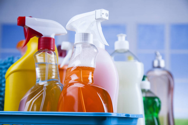 Cleaning products. Home concept and window background - Photo, Image