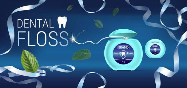 Dental floss ads. Vector 3d Illustration with tooth floss. - Vector, Image