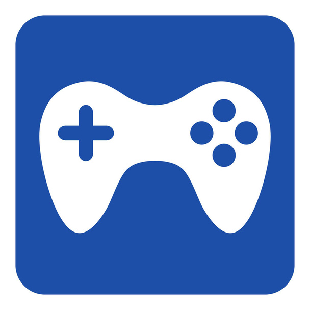 blaues, weißes Informationsschild - Gamepad-Symbol - Vektor, Bild