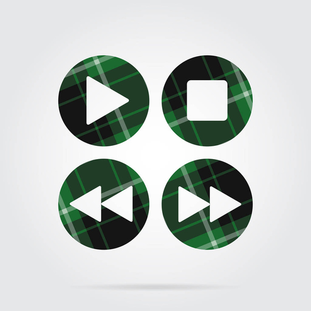 verde, icono de tartán negro - botones de control de música
 - Vector, imagen