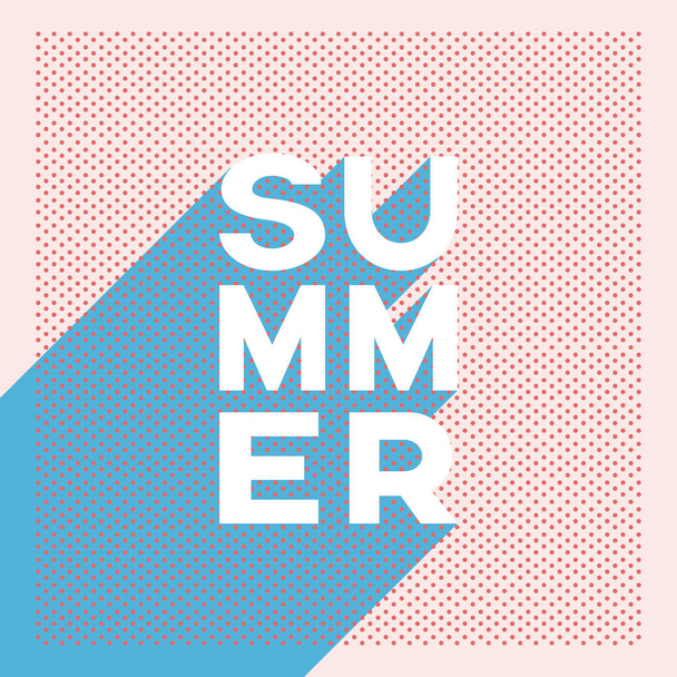 Summer retro poster banner with polka dot or halftone vintage vector design and long shadow creative typography. - Вектор,изображение
