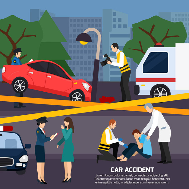 Иллюстрация автомобильной аварии в плоском стиле
 - Вектор,изображение