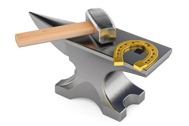 anvil with horseshoe, 3D rendering  - Foto, Imagem