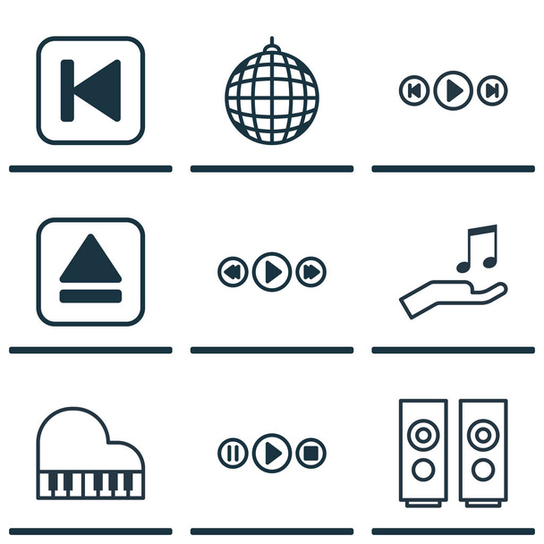 Ensemble de 9 icônes musicales. Comprend Dance Club, Song UI, Music Control et autres symboles. Beaux éléments de conception
. - Vecteur, image