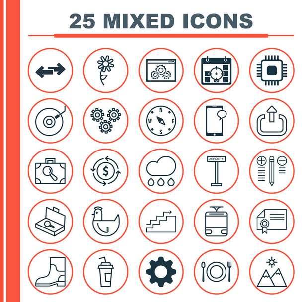 Set de 25 iconos editables universales. Puede ser utilizado para el diseño web, móvil y de aplicaciones. Incluye elementos tales como gramófono, ajustes, reciclaje de dinero y más
. - Vector, Imagen