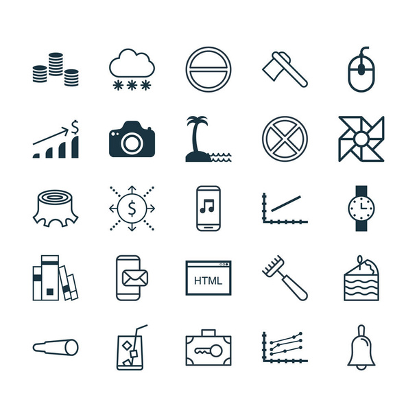 Set Of 25 Universal Editable Icons. Can Be Used For Web, Mobile And App Design. Includes Elements Such As Line Graph, Money, Coding And More. - Vector, Image