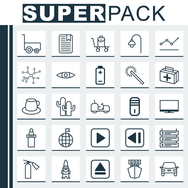 Set Of 25 Universal Editable Icons. Can Be Used For Web, Mobile And App Design. Includes Elements Such As Ship, Fire Extinguisher, Lamppost And More. - Vector, Image