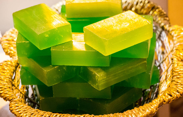 Collection of bars of hand made organic soap  in a basket - Photo, Image