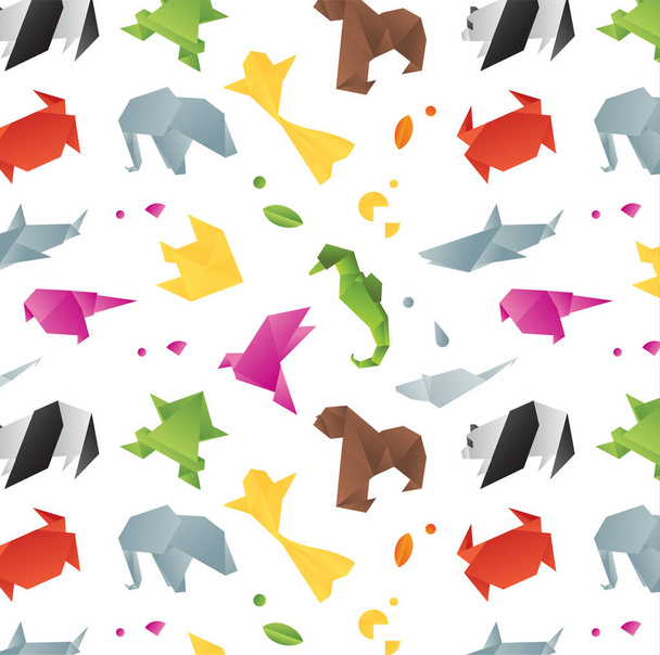 Animals origami pattern color - Vector, Image