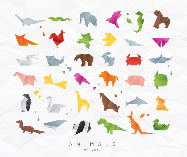 Animals origami set color - Vector, Image