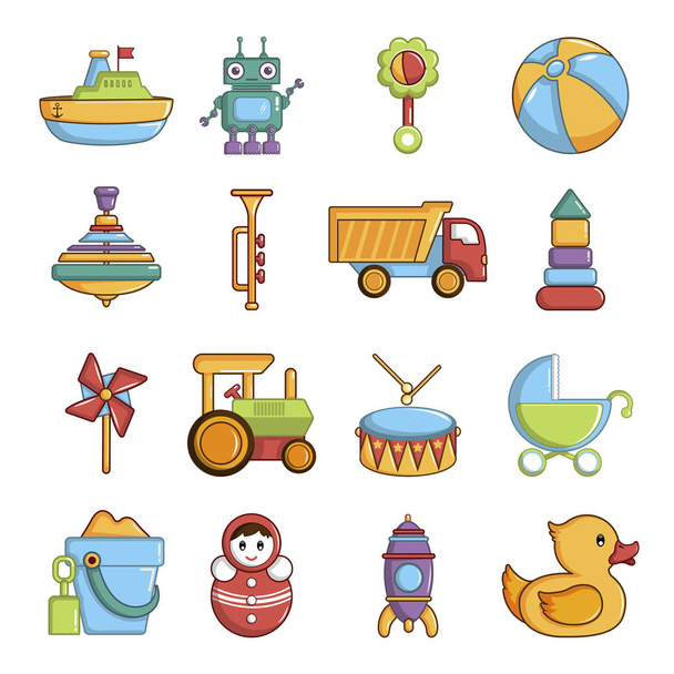 Kids toys icons set, cartoon style - Vector, Image