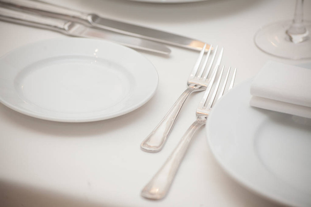 detail of a dining table set up with wine glasses - Photo, Image