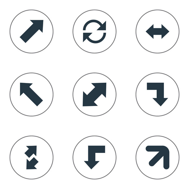 Vektoros illusztráció készlet egyszerű kurzor ikonok. Elemek mutató, fel-alá, egyenes hát és egyéb szinonimák irány, balra, és csökken. - Vektor, kép