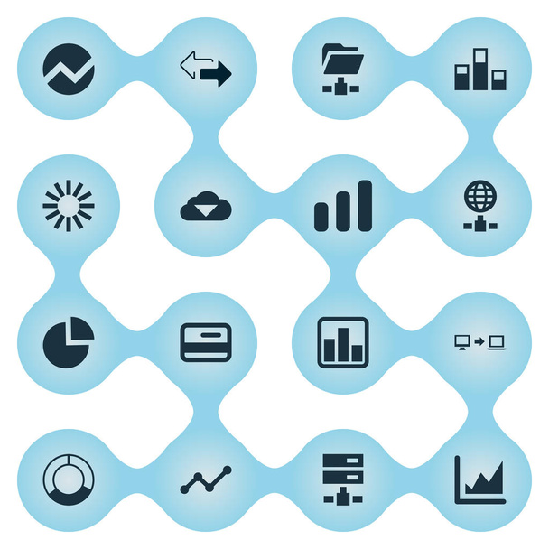 Vector Illustration Set Of Simple Data Icons. Elements Spreading Chart, Hosting, Internet Server And Other Synonyms Circular, Connection And Cloud. - ベクター画像