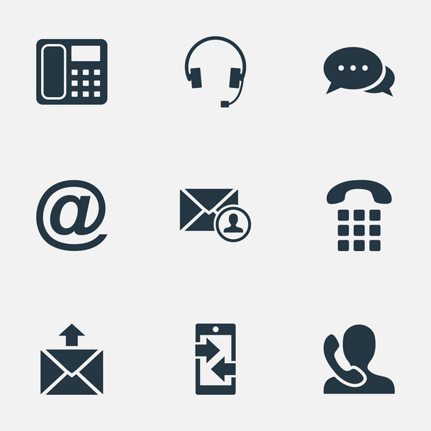Vector illustratie Set van eenvoudige Contact iconen. Elementen intercommunicatie, verzending, oortelefoon en andere synoniemen bellen, brief en Mail. - Vector, afbeelding
