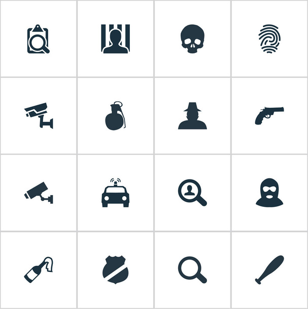Vector Illustration Set Of Simple Police Icons. Elements Explosive, Identification, Safety And Other Synonyms Bat, Grenade And File. - Vector, Image