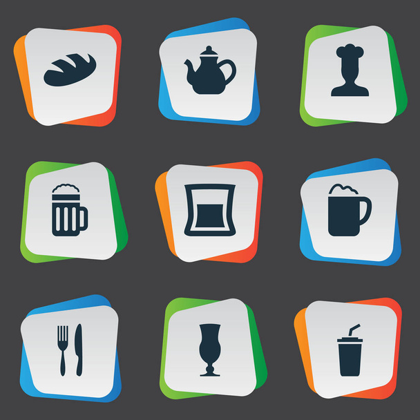 Vector Illustration Set Of Simple Cafe Icons. Elements Beer, Fork With Knife, Smoothie And Other Synonyms Gastronomy, Shake And Smoothie. - Vector, Imagen