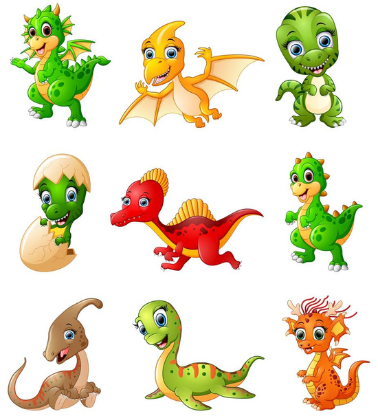 Набор коллекций мультяшных динозавров
 - Вектор,изображение