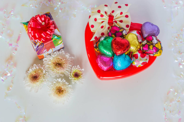 Heart Chocolate and candy selective focus, Valentine Day concept - Foto, Imagem