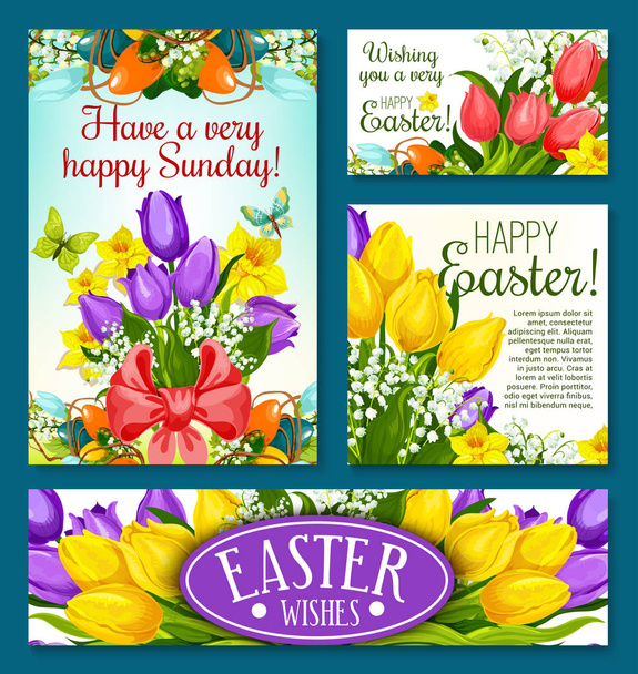 Easter holidays banner template set with flowers - Vector, Image