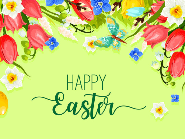 Easter happy holiday greeting card vector flowers - Vector, Image