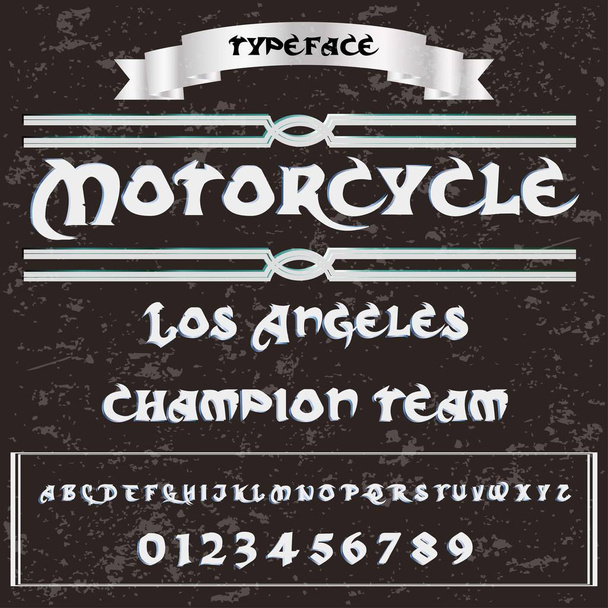 Odręczne kaligrafia czcionki o nazwie motocyklowe - krój, skrypt starodawny stary styl - Wektor, obraz