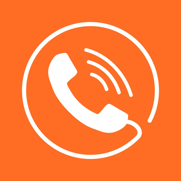 Teléfono icono de vector, contacto, servicio de soporte signo en fondo naranja. Teléfono, icono de comunicación en estilo plano
. - Vector, imagen