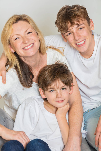 Happy Family Mother and Two Sons Children - Valokuva, kuva