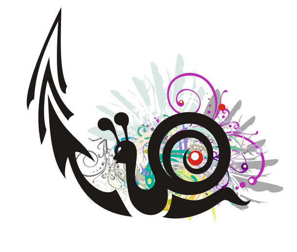 Símbolo de caracol preto com uma seta em estilo grunge
 - Vetor, Imagem