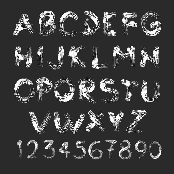 Kolekcja alfabet na tablica namalowane kreski kredy. Grun - Wektor, obraz