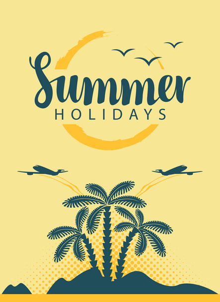banner with Sea mountains and palm trees - Vector, Image