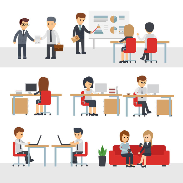 Gente de negocios trabajan en el personaje de dibujos animados vector de oficina
 - Vector, imagen