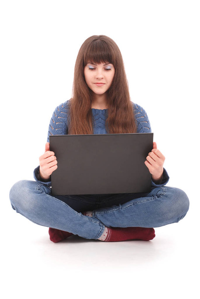 Portrait of student teenage girl with laptop - Foto, imagen