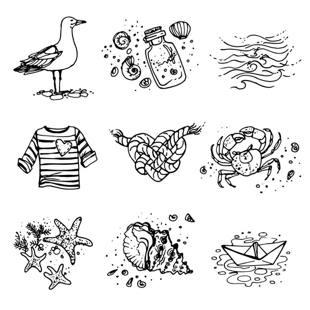hand-drawn sea icons set - Vektori, kuva