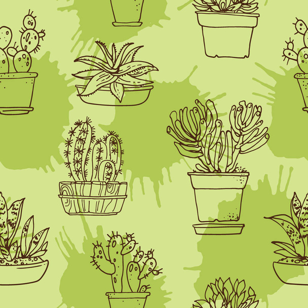 hand-drawn flowerpots seamless pattern - Vettoriali, immagini