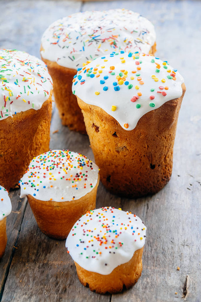 Several Kulich, a traditional Russian Easter bread, with meringu - Photo, Image