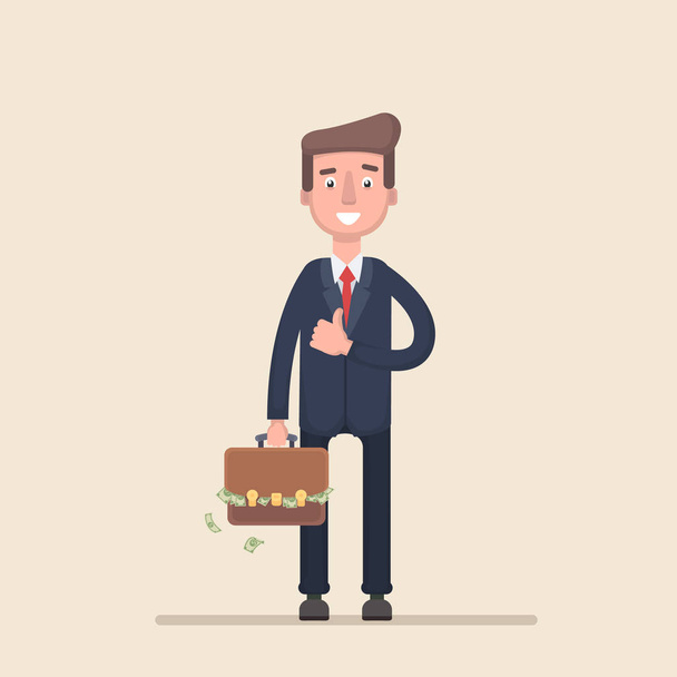 Businessman with a suitcase of money - Vector, Image