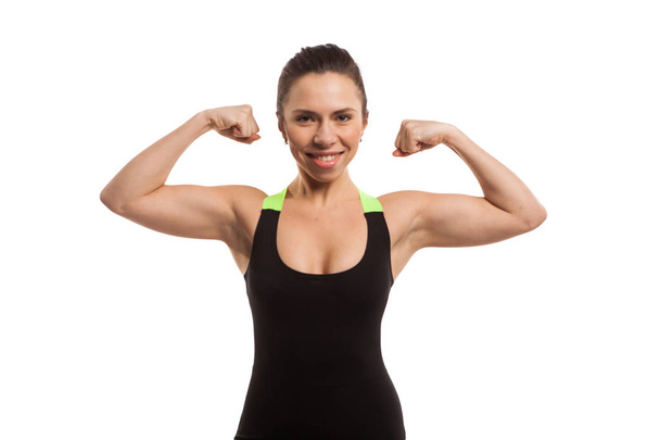 Fitness girl posing on white background - Photo, Image