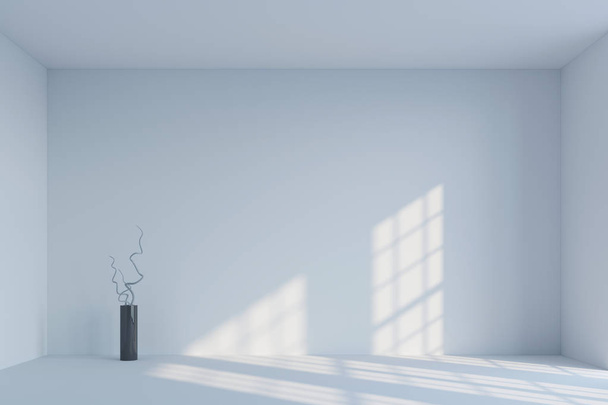 leere weiße minimalistische Raum und Vase mit Zweigen.. 3D-Rendering - Foto, Bild