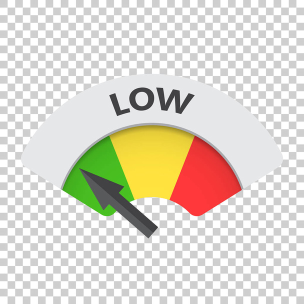 Icono de vector de indicador de riesgo de bajo nivel. Ilustración de combustible bajo sobre fondo aislado
. - Vector, imagen