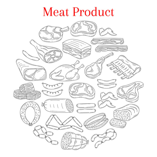 Εικονογράφηση διάνυσμα με διαφορετικά είδη κρέατος - Διάνυσμα, εικόνα