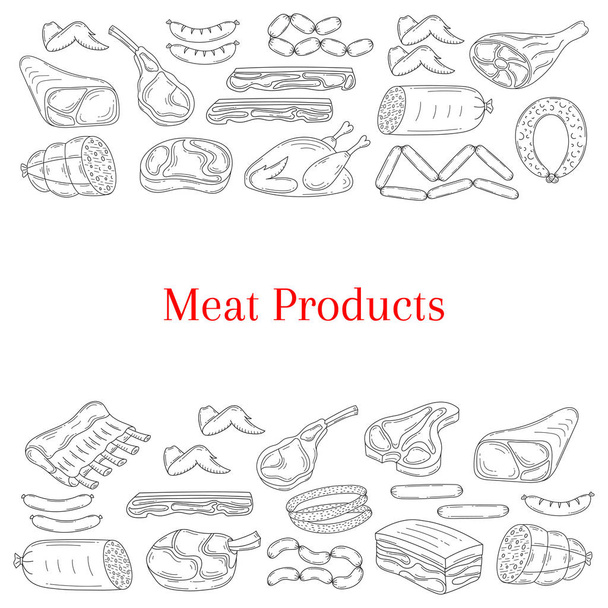 Vector card template with different kinds of meat products - Vector, Image