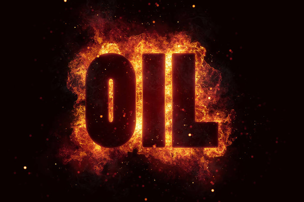 oil gas text on fire flames explosion burning - Fotografie, Obrázek