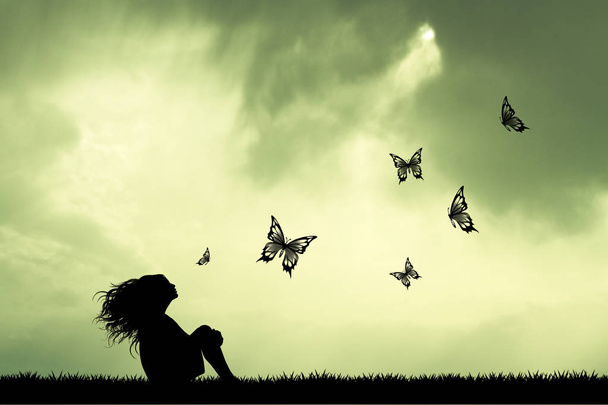 girl and butterflies - Фото, изображение