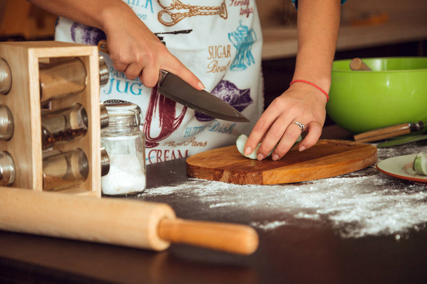female hands making pie  - Fotó, kép
