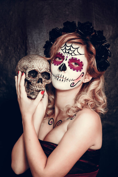 woman with skull makeup - Photo, Image