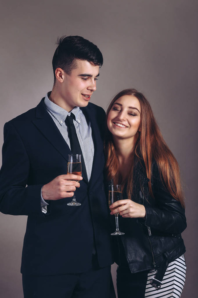 happy couple with champagne - 写真・画像